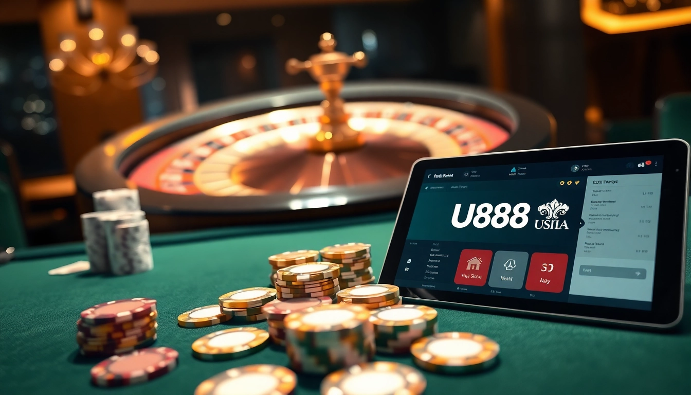 U888 gaming table with chips and cards, showcasing excitement in online gambling.