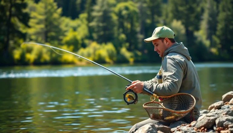 Beginner enjoying fly fishing in a tranquil setting, showcasing the art of casting.