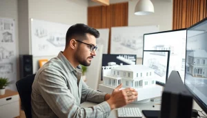 3D Visualisierung erstellen mit einem Architekten in einem modernen Studio.