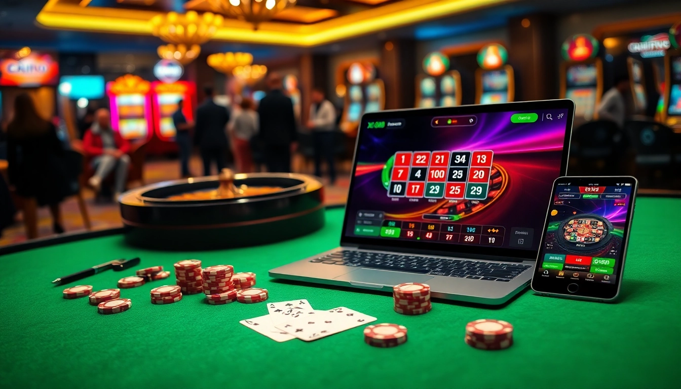 Xocdia88 captivating online gaming interface with casino elements like poker chips and playing cards