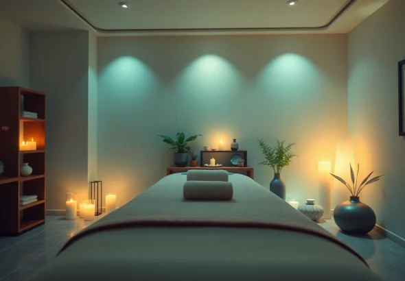 부드러운 조명과 현대적인 장식이 있는 고요한 환경의 의정부 마사지 클리닉.