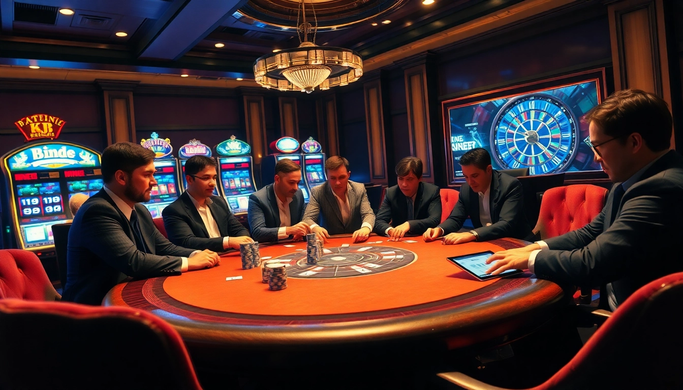 Experience the thrill of gambling at KJC with a vibrant casino scene showcasing poker games and excitement.