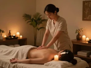 Expert 치평동마사지 therapy session in a tranquil wellness center.