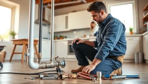 Plumber engaged in whole house repiping services Clearwater FL, showcasing professional plumbing work.