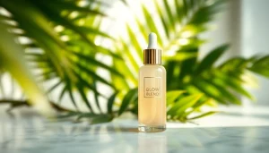 Enhance your glow with the luxurious Glow Blend skincare product, showcased on a marble countertop.