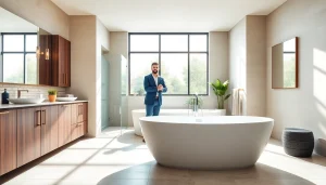 Engaging scene of a bathroom remodeling specialist showcasing modern design elements.
