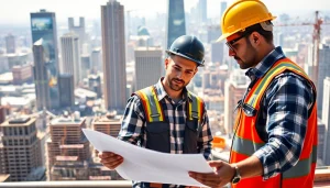 New York City General Contractor overseeing a vibrant construction project with cityscape backdrop.