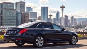 Experience seamless travel with a premium seattle to vancouver car service, showcasing elegant vehicles and city views.