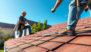 Roof repair work being expertly carried out on a residential building.