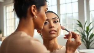 Applying silicone sponge makeup for a flawless finish during a makeup tutorial.