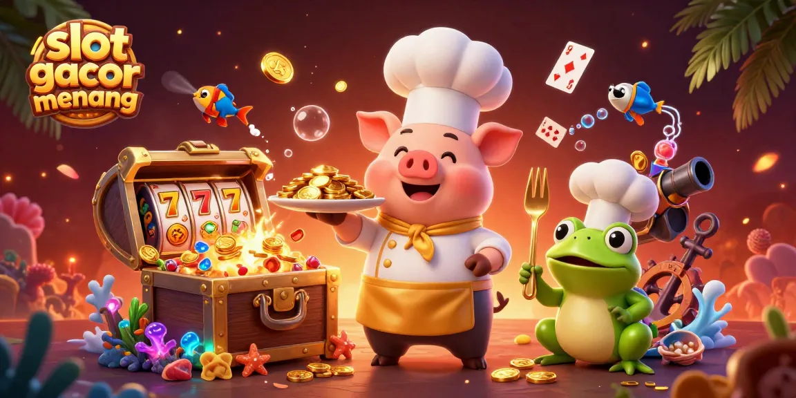Engage with slot gacor gampang menang in a vibrant casino setting featuring gold coins and lively characters.