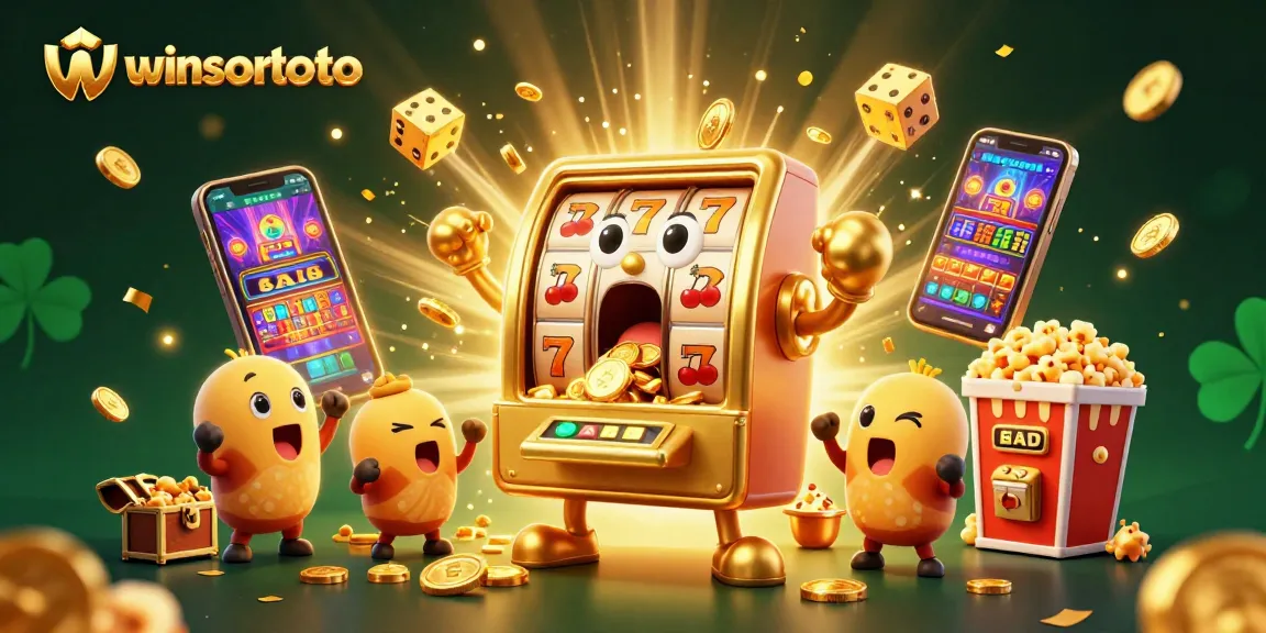 Mencapai jackpot dengan winsortoto, mesin slot berwarna emas dan gembira dikelilingi koin berkilau.