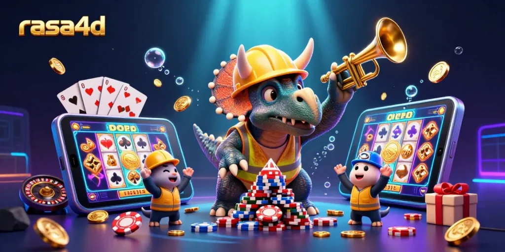 rasa4d merayakan kemenangan di kasino dengan dinosaur 3D dan elemen permainan menyenangkan