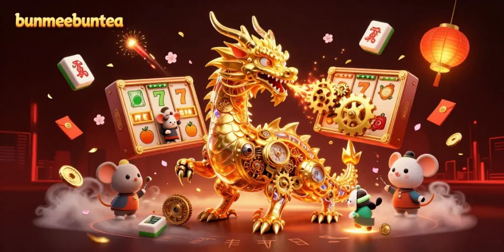 Asah strategi menang di bunmeebuntea dengan mesin slot dan simbol keberuntungan yang bercahaya.