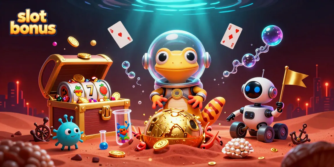 Spin the slot bonus reels for a chance at winning in this vibrant casino-themed 3D artwork.